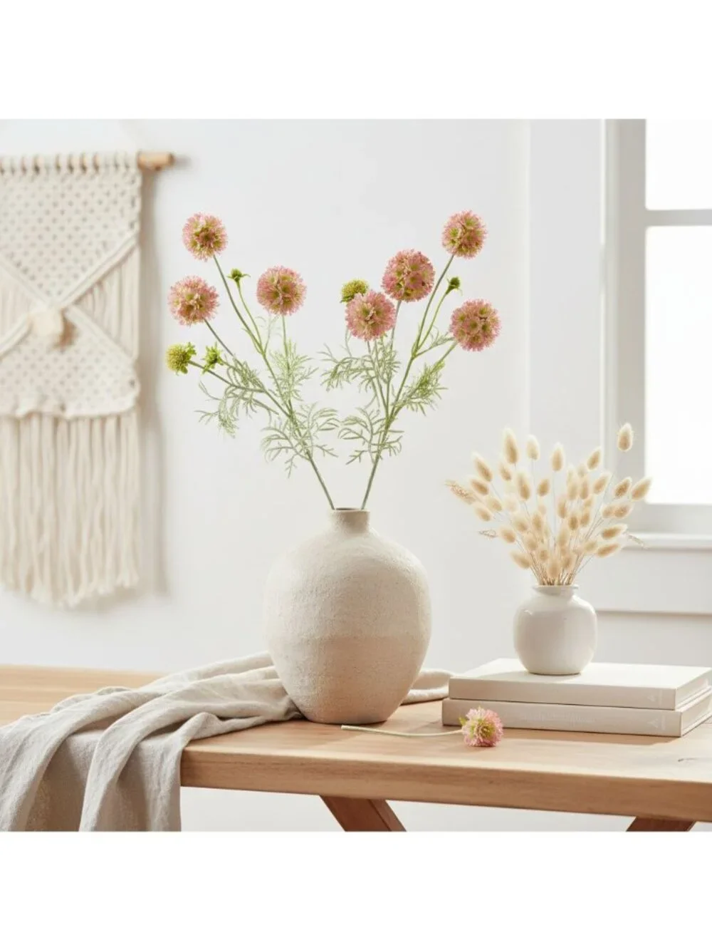 Scabiosa Flower Stems Pink Green Faux Wildflower Floral Filler